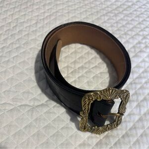 Jenny And The Boys Vintage Genuine Black Leather Belt W/ Brass Buckle Sz M